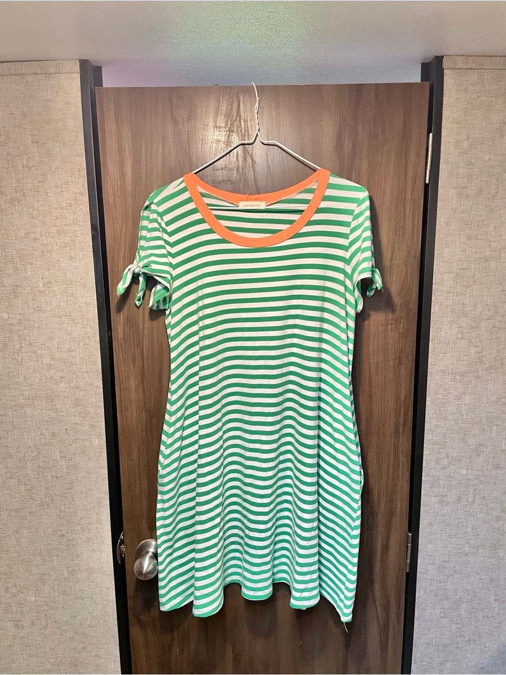 So Perla Green & White Stripe Short Sleeve Dress